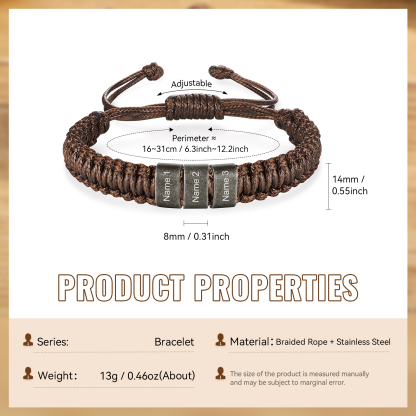 Herren Schmuck-Personalisierte 2-5 Namen Geflochtenes Vintage Armband mit Edelstahl Perle für Männer