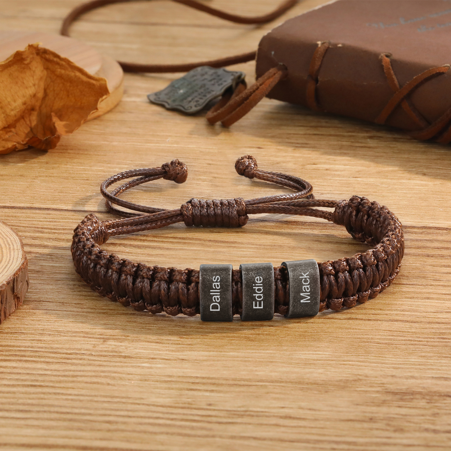 Herren Schmuck-Personalisierte 2-5 Namen Geflochtenes Vintage Armband mit Edelstahl Perle für Männer