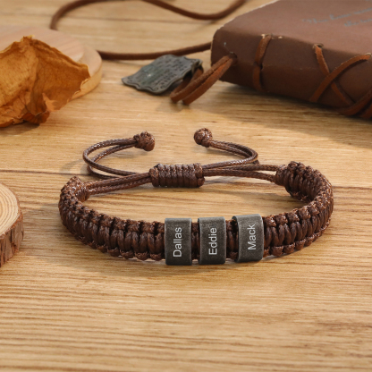 Herren Schmuck-Personalisierte 2-5 Namen Geflochtenes Vintage Armband mit Edelstahl Perle für Männer