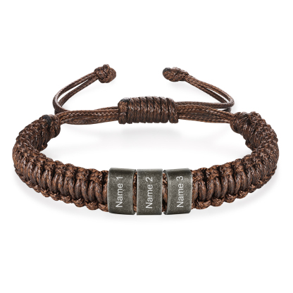 Herren Schmuck-Personalisierte 2-5 Namen Geflochtenes Vintage Armband mit Edelstahl Perle für Männer