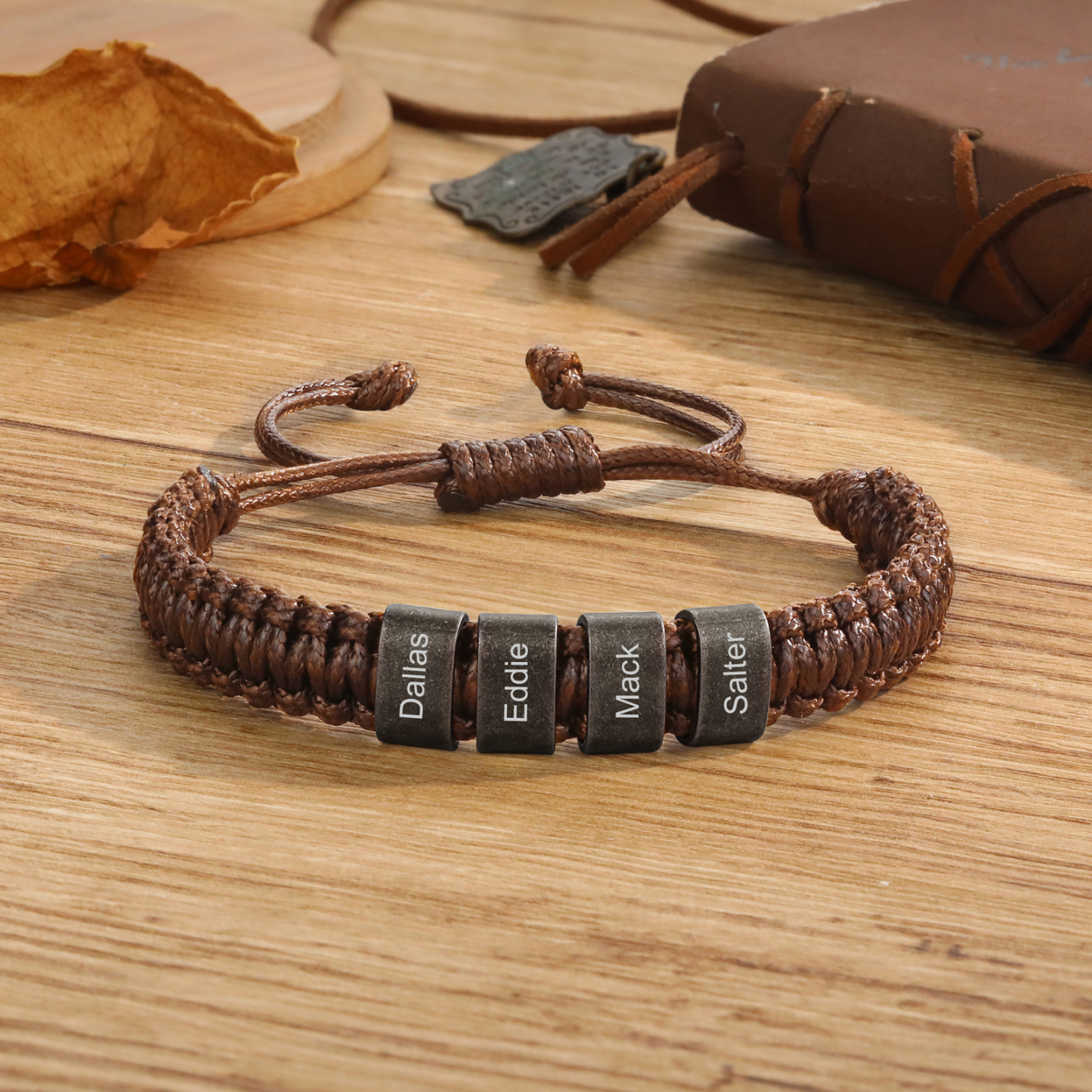 Herren Schmuck-Personalisierte 2-5 Namen Geflochtenes Vintage Armband mit Edelstahl Perle für Männer