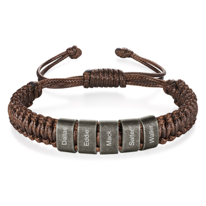Herren Schmuck-Personalisierte 2-5 Namen Geflochtenes Vintage Armband mit Edelstahl Perle für Männer