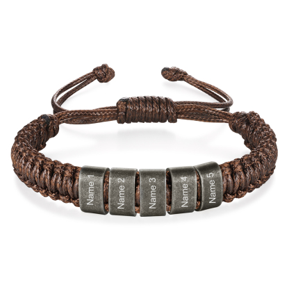 Herren Schmuck-Personalisierte 2-5 Namen Geflochtenes Vintage Armband mit Edelstahl Perle für Männer