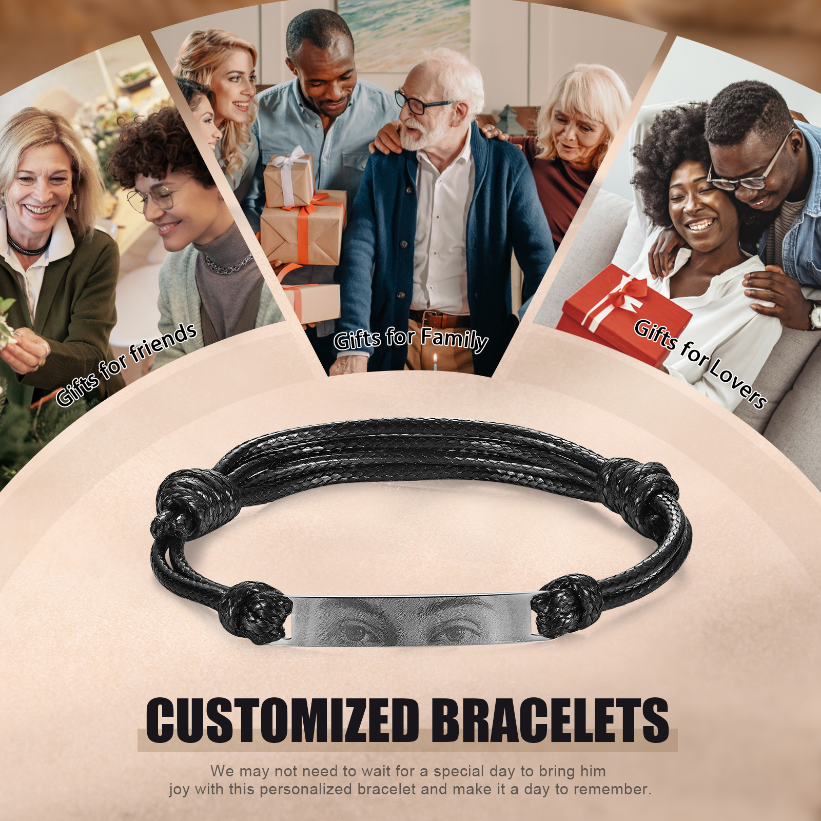 Herren Personalisiertes Foto Wachskordel Edelstahl Augenfoto Armband – Ein einzigartiges Geschenk