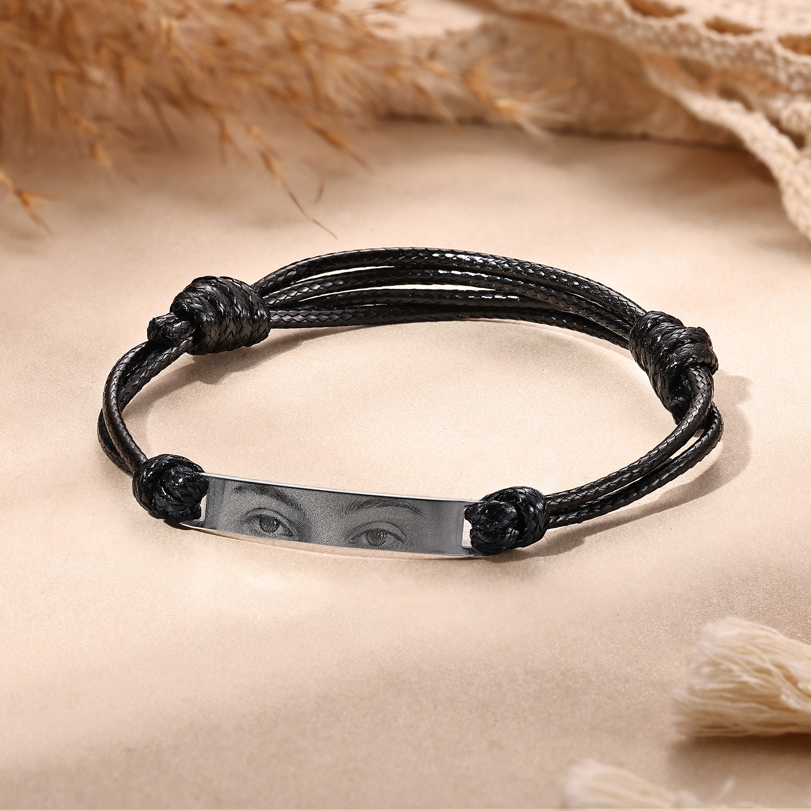 Herren Personalisiertes Foto Wachskordel Edelstahl Augenfoto Armband – Ein einzigartiges Geschenk