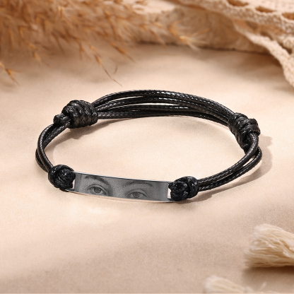 Herren Personalisiertes Foto Wachskordel Edelstahl Augenfoto Armband – Ein einzigartiges Geschenk