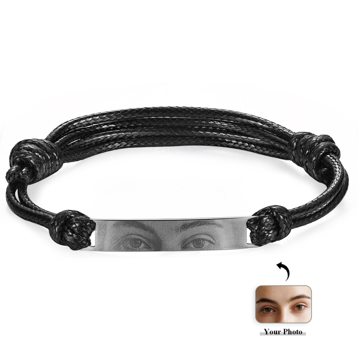 Herren Personalisiertes Foto Wachskordel Edelstahl Augenfoto Armband – Ein einzigartiges Geschenk