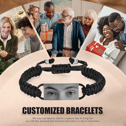 Herren Personalisiertes 1 Foto Geflochtenem-Seil & Edelstahl Augenfoto Armband