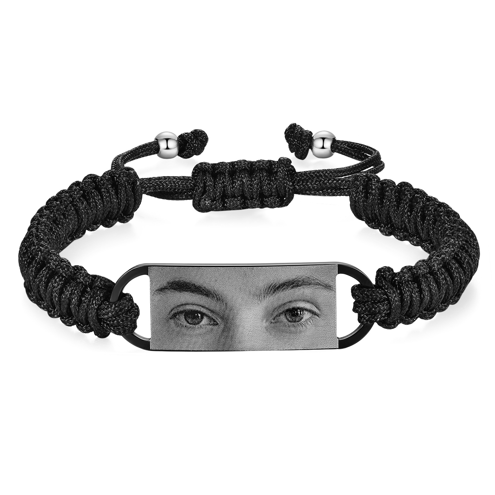 Herren Personalisiertes 1 Foto Geflochtenem-Seil & Edelstahl Augenfoto Armband