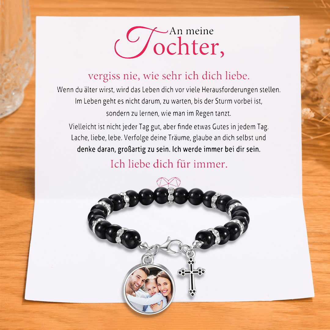 Personalisiertes Foto Armband mit Geschenkkarte - An meine Tochter -Armband mit Kreuzanhänger zur Konfirmation/Kommunion