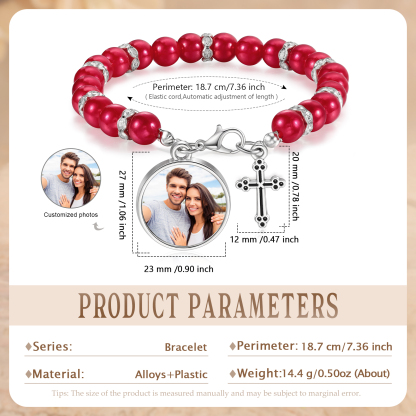 [Copy]Personalisiertes Foto Herz Projektion Handseil Armband mit Weiß Perle