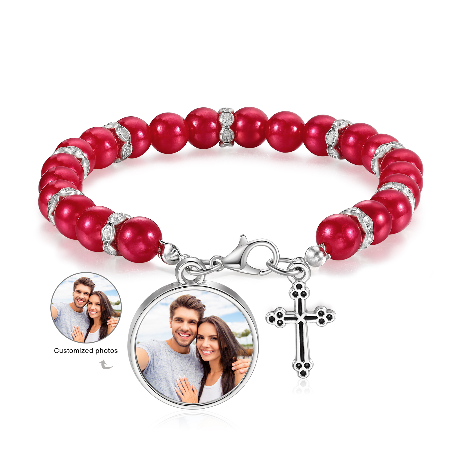 [Copy]Personalisiertes Foto Herz Projektion Handseil Armband mit Weiß Perle