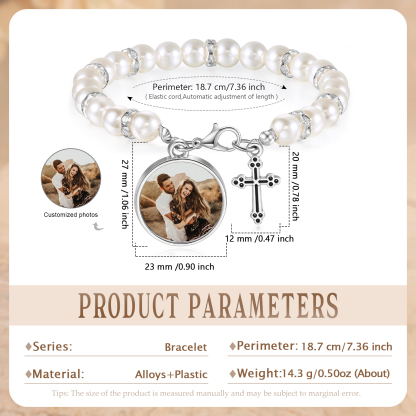[Copy]Personalisiertes Foto Herz Projektion Handseil Armband mit Weiß Perle