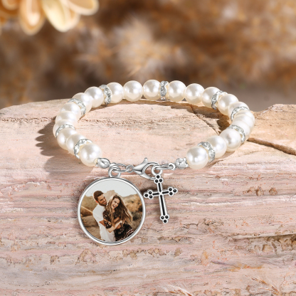 [Copy]Personalisiertes Foto Herz Projektion Handseil Armband mit Weiß Perle