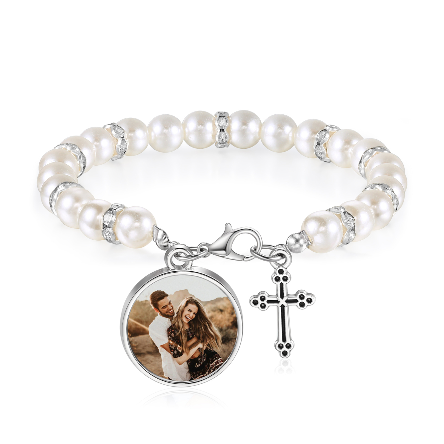 [Copy]Personalisiertes Foto Herz Projektion Handseil Armband mit Weiß Perle