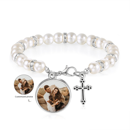 [Copy]Personalisiertes Foto Herz Projektion Handseil Armband mit Weiß Perle
