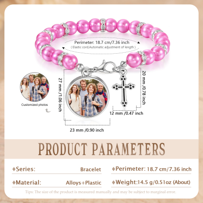 [Copy]Personalisiertes Foto Herz Projektion Handseil Armband mit Weiß Perle