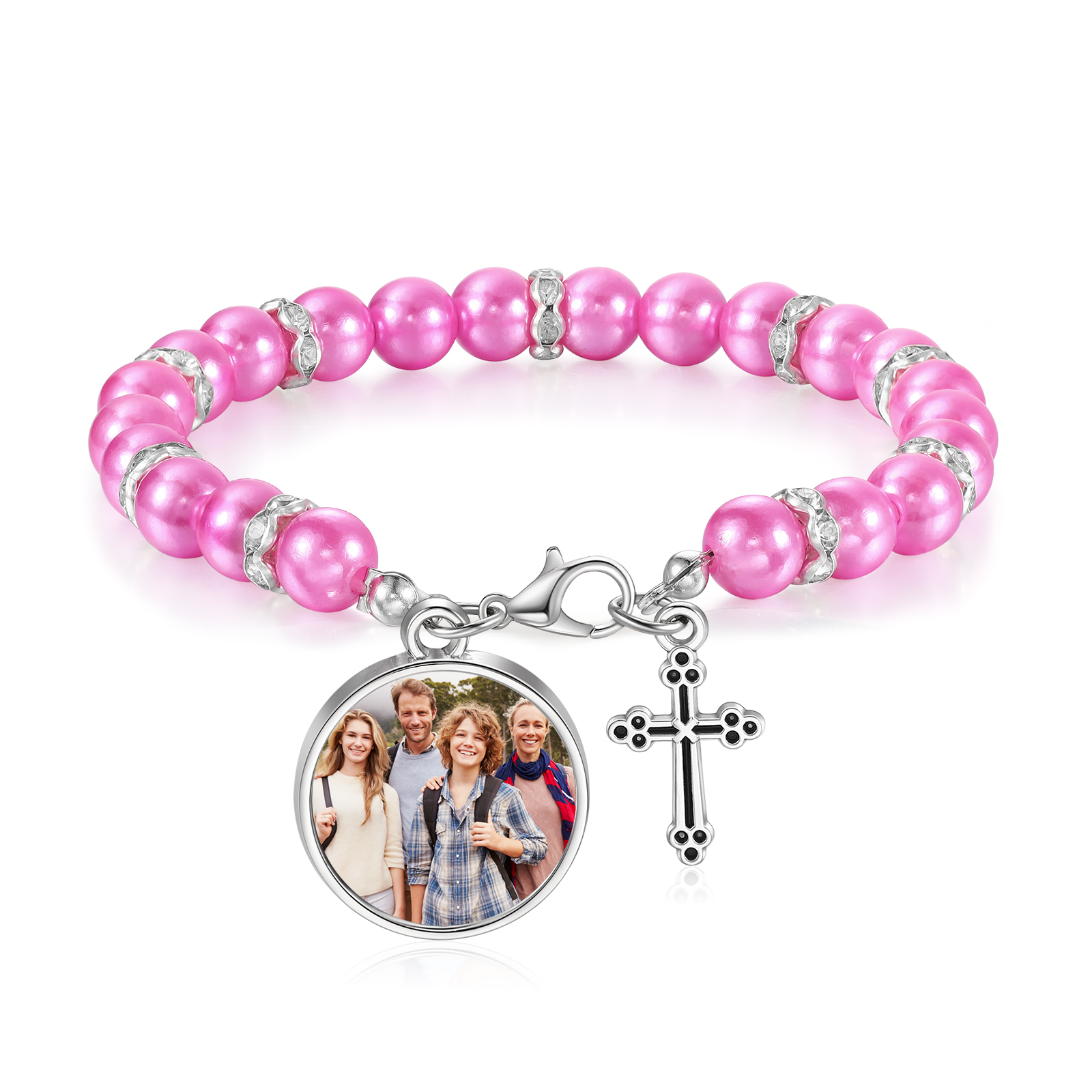 [Copy]Personalisiertes Foto Herz Projektion Handseil Armband mit Weiß Perle