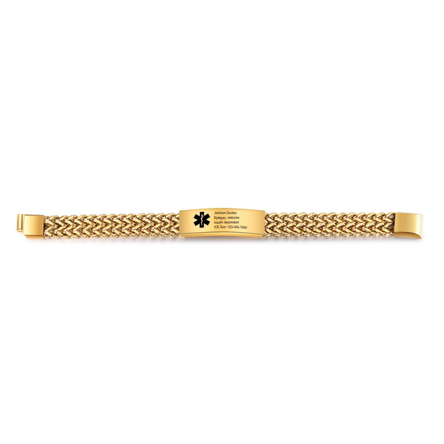 Herren Personalisierte 4 Texte Silber/ Schwarz/ Golden Edelstahl Notfall-Medizin-Armband mit einem doppelten Kette