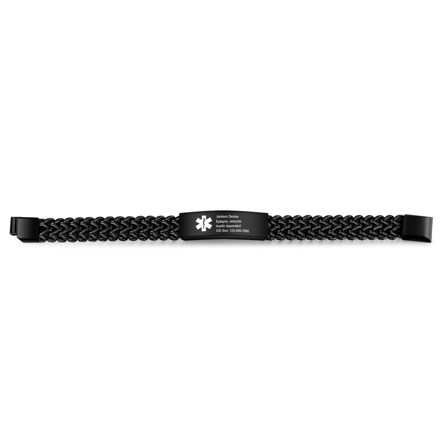 Herren Personalisierte 4 Texte Silber/ Schwarz/ Golden Edelstahl Notfall-Medizin-Armband mit einem doppelten Kette