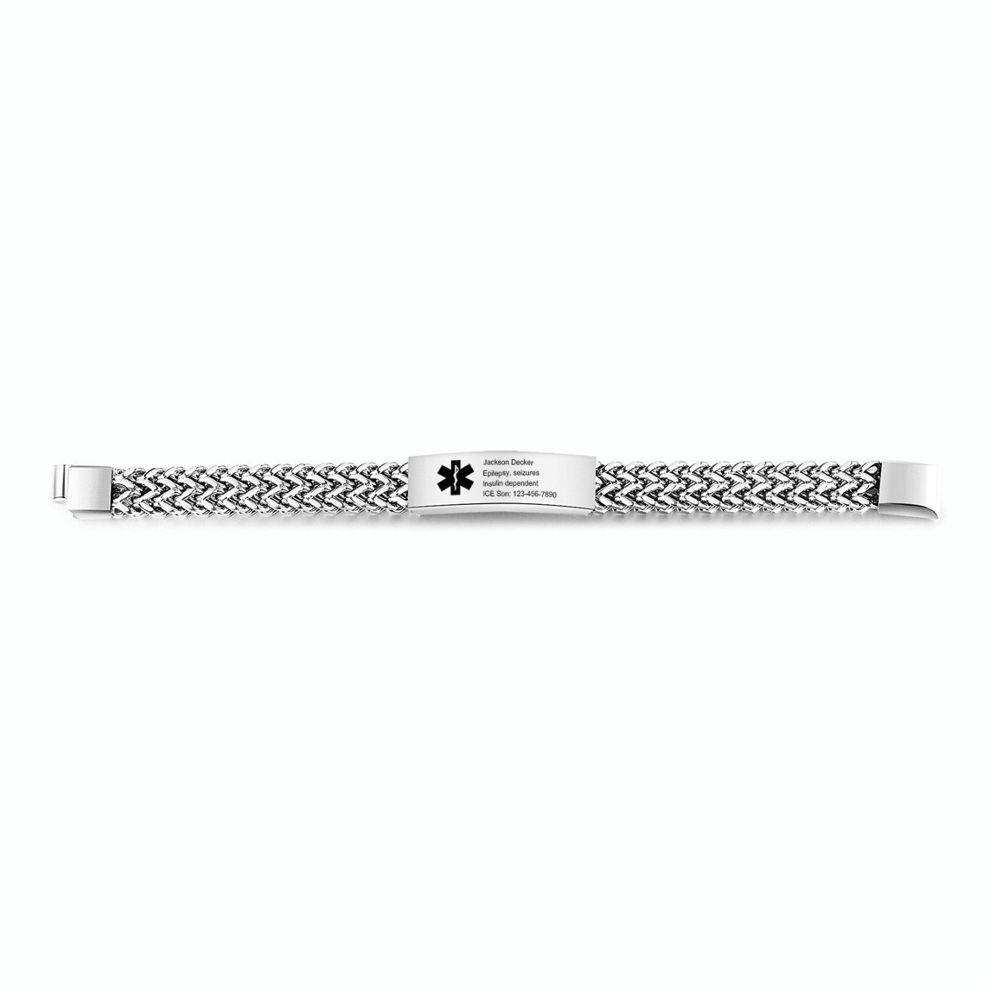 Herren Personalisierte 4 Texte Silber/ Schwarz/ Golden Edelstahl Notfall-Medizin-Armband mit einem doppelten Kette