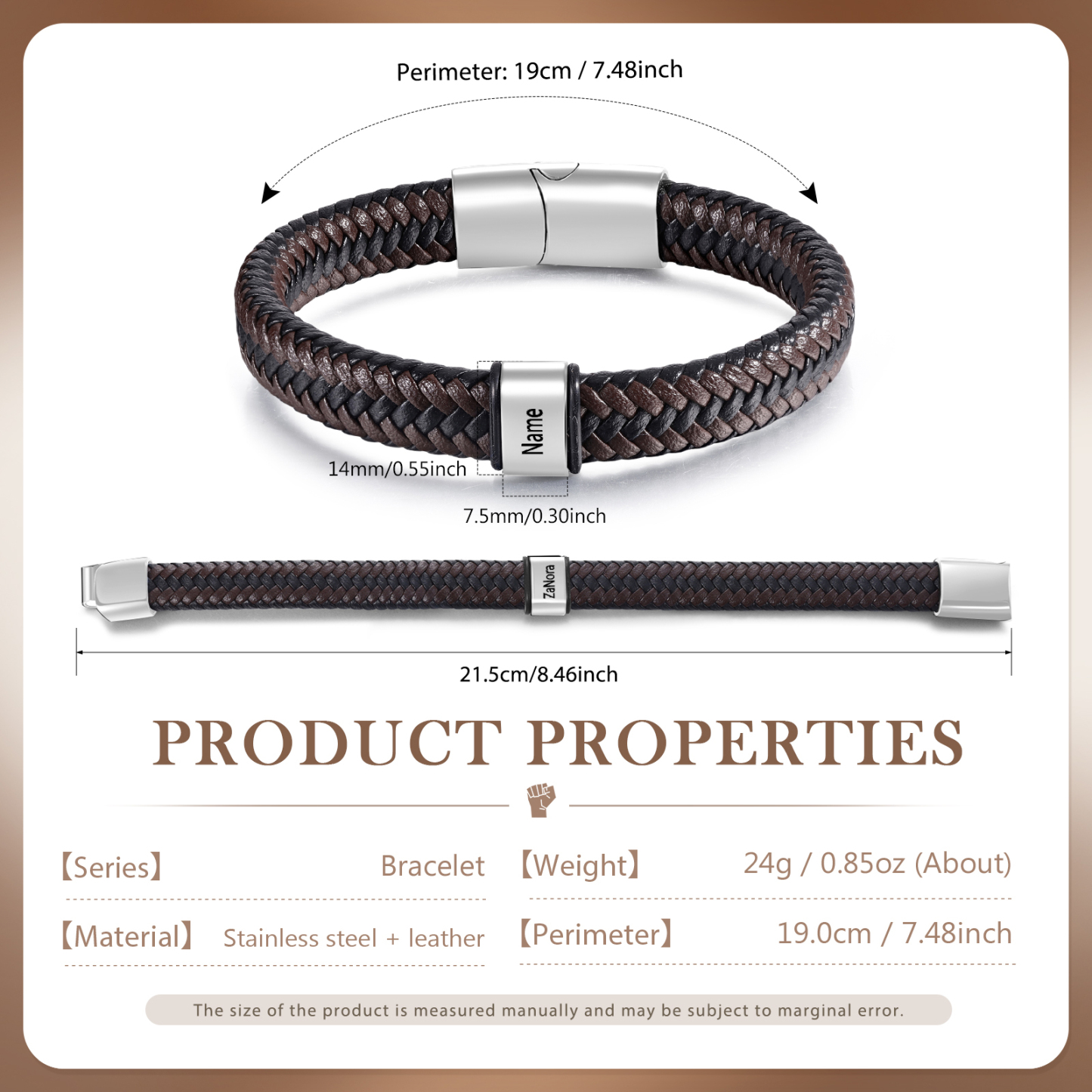 Herren Personalisierte 1-5 Namen Schwarz & Braun Geflochtenes Leder Armband