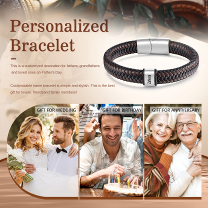 Herren Personalisierte 1-5 Namen Schwarz & Braun Geflochtenes Leder Armband