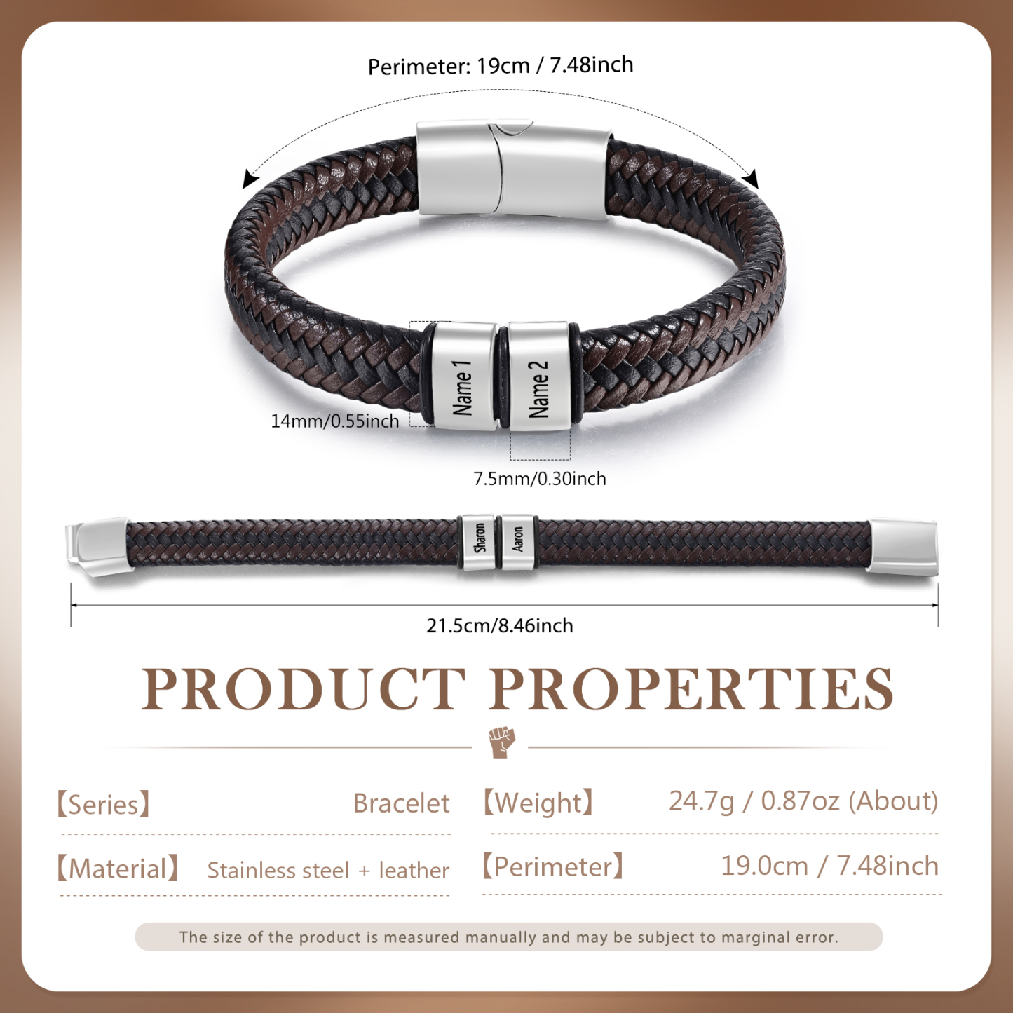 Herren Personalisierte 1-5 Namen Schwarz & Braun Geflochtenes Leder Armband