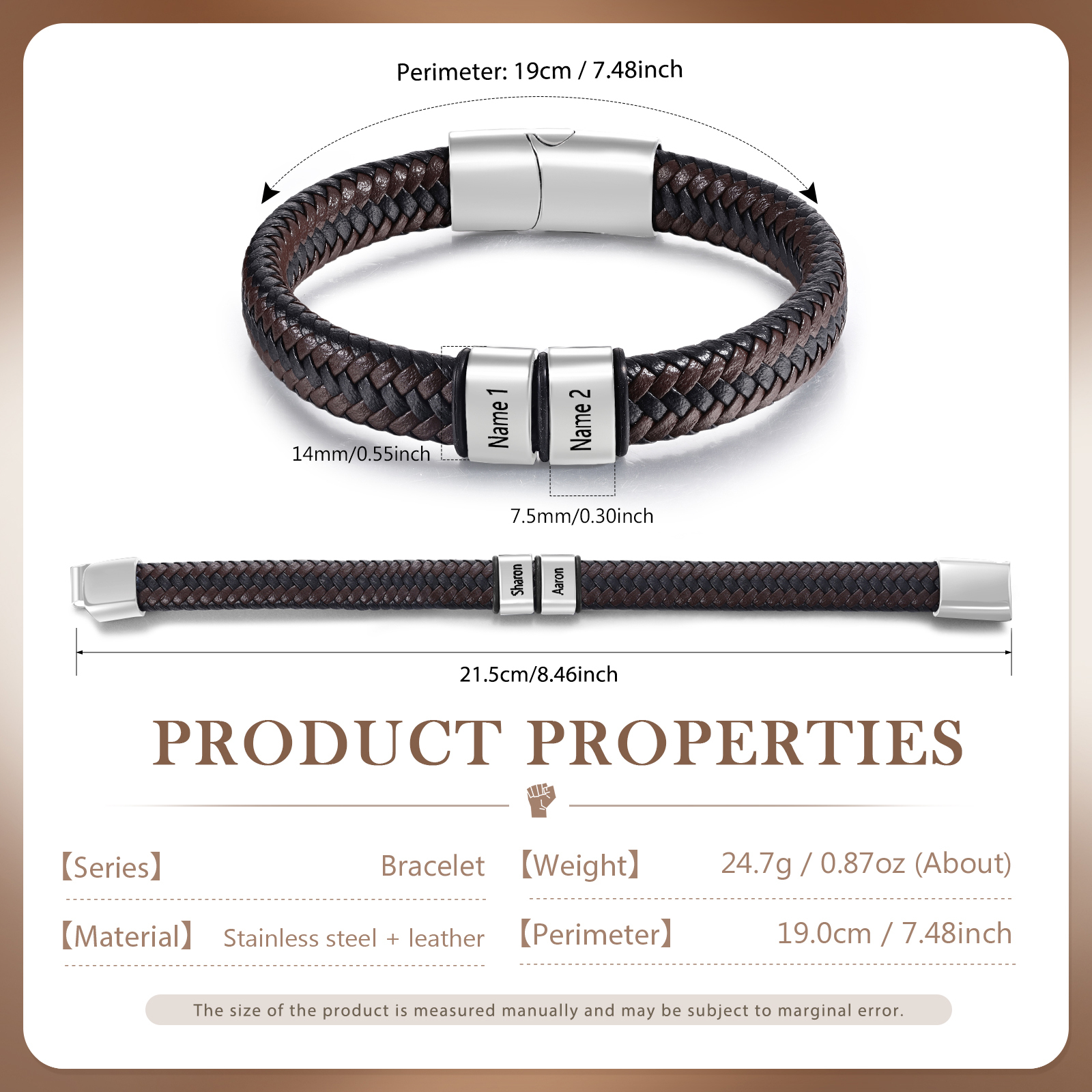 Herren Personalisierte 1-5 Namen Schwarz & Braun Geflochtenes Leder Armband