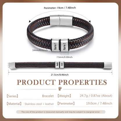 Herren Personalisierte 1-5 Namen Schwarz & Braun Geflochtenes Leder Armband
