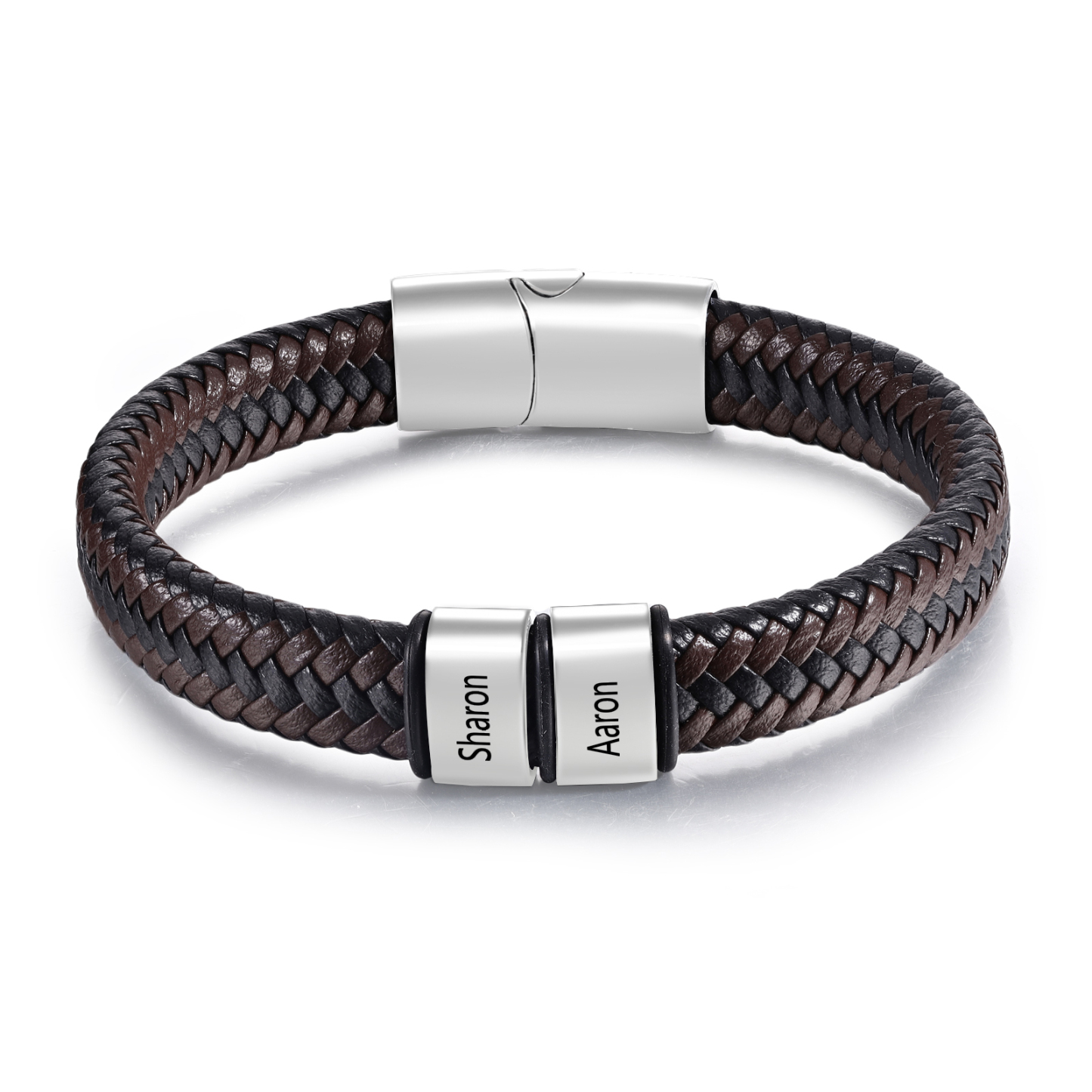 Herren Personalisierte 1-5 Namen Schwarz & Braun Geflochtenes Leder Armband