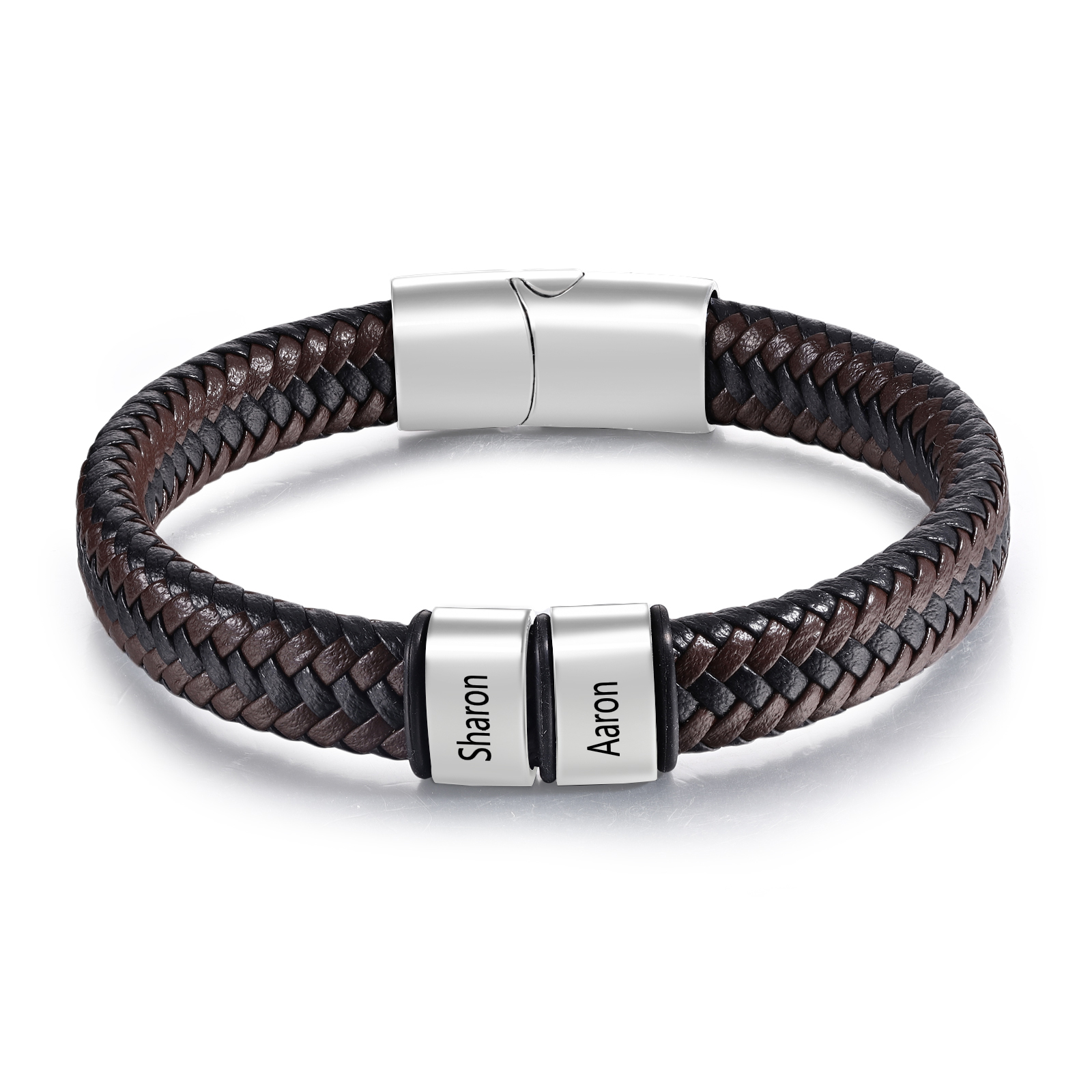 Herren Personalisierte 1-5 Namen Schwarz & Braun Geflochtenes Leder Armband
