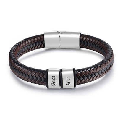 Herren Personalisierte 1-5 Namen Schwarz & Braun Geflochtenes Leder Armband