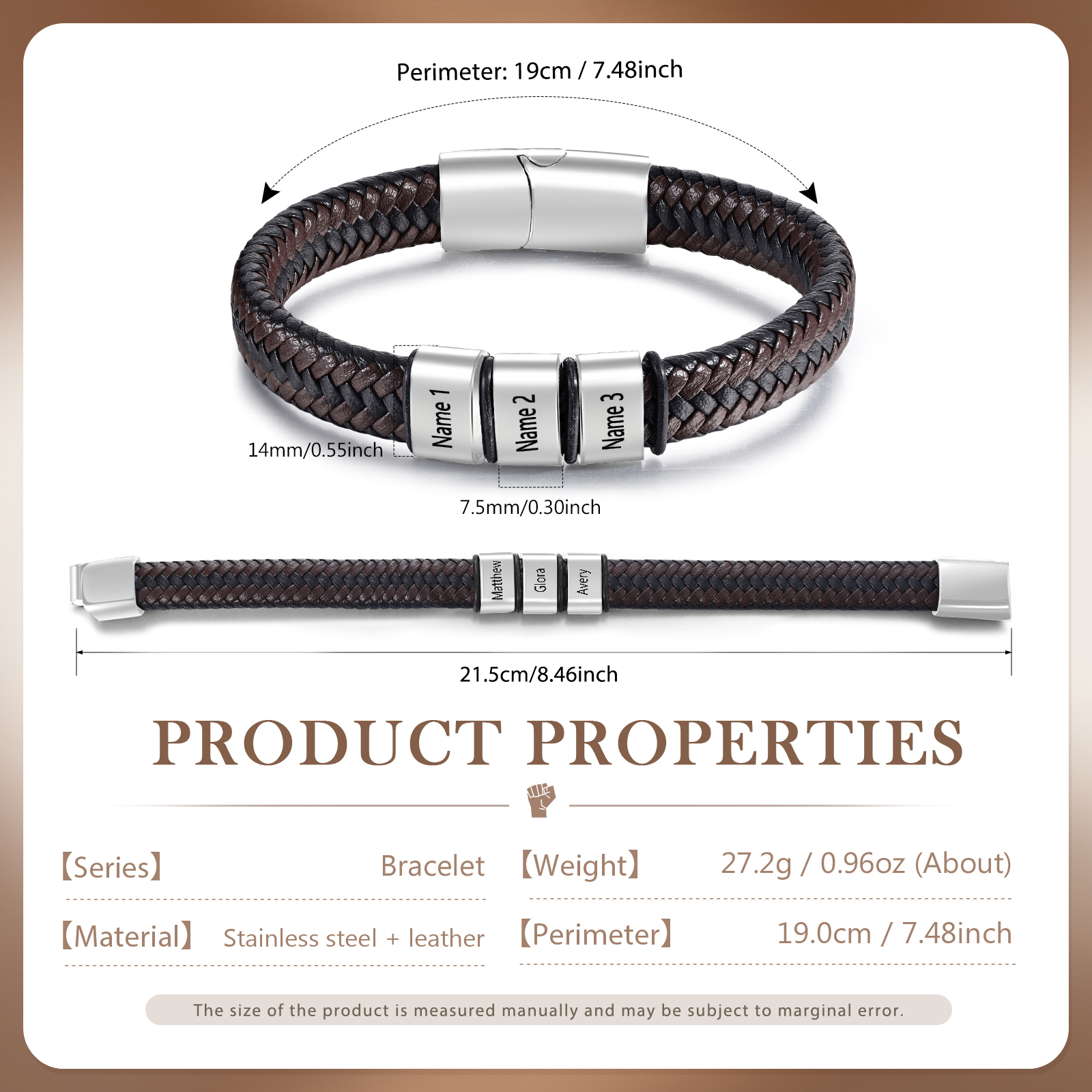 Herren Personalisierte 1-5 Namen Schwarz & Braun Geflochtenes Leder Armband