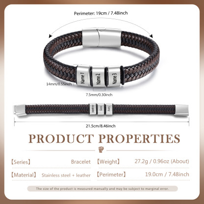 Herren Personalisierte 1-5 Namen Schwarz & Braun Geflochtenes Leder Armband