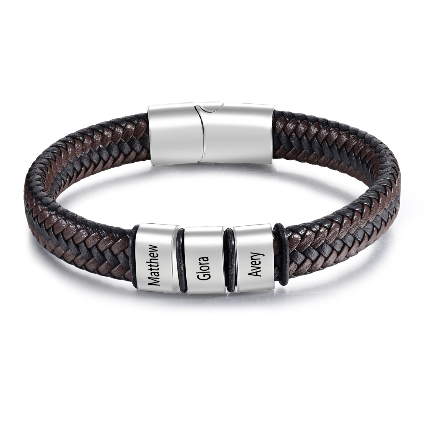 Herren Personalisierte 1-5 Namen Schwarz & Braun Geflochtenes Leder Armband