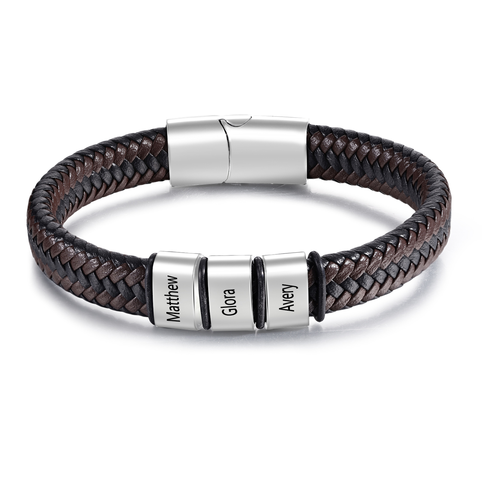 Herren Personalisierte 1-5 Namen Schwarz & Braun Geflochtenes Leder Armband