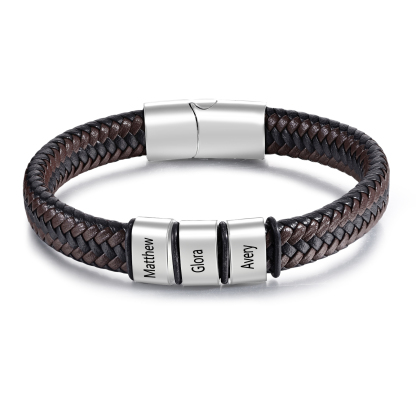 Herren Personalisierte 1-5 Namen Schwarz & Braun Geflochtenes Leder Armband