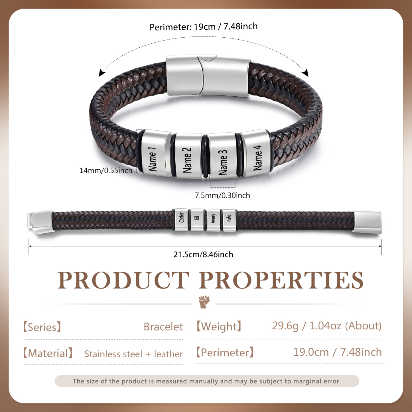 Herren Personalisierte 1-5 Namen Schwarz & Braun Geflochtenes Leder Armband
