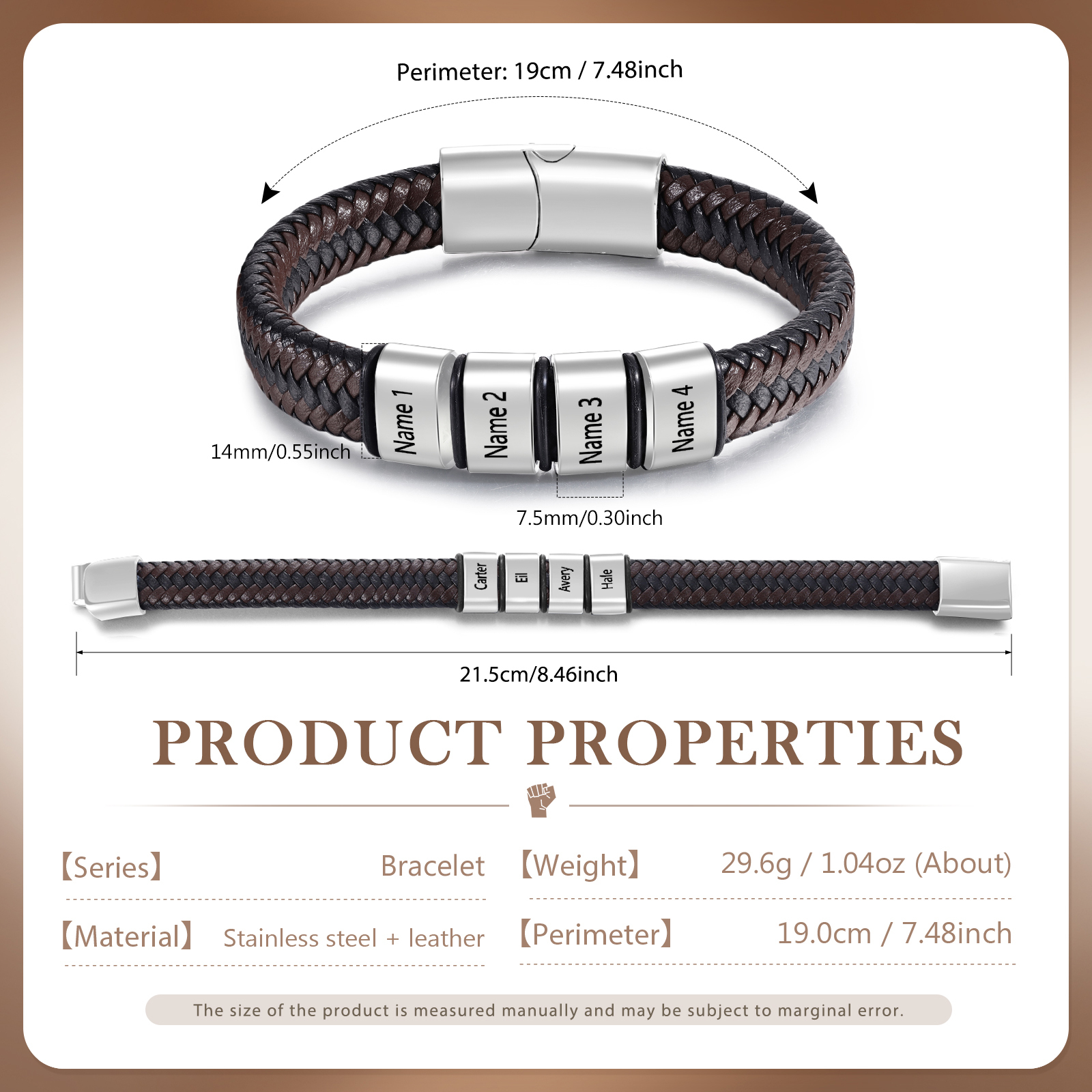Herren Personalisierte 1-5 Namen Schwarz & Braun Geflochtenes Leder Armband