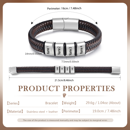 Herren Personalisierte 1-5 Namen Schwarz & Braun Geflochtenes Leder Armband