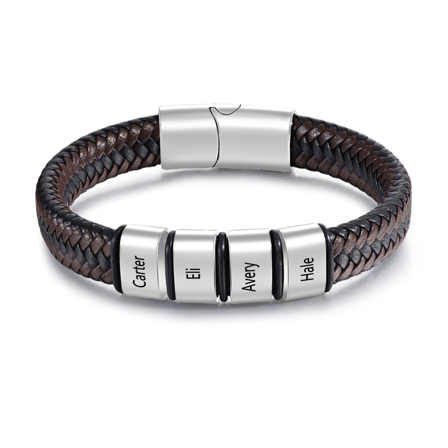 Herren Personalisierte 1-5 Namen Schwarz & Braun Geflochtenes Leder Armband