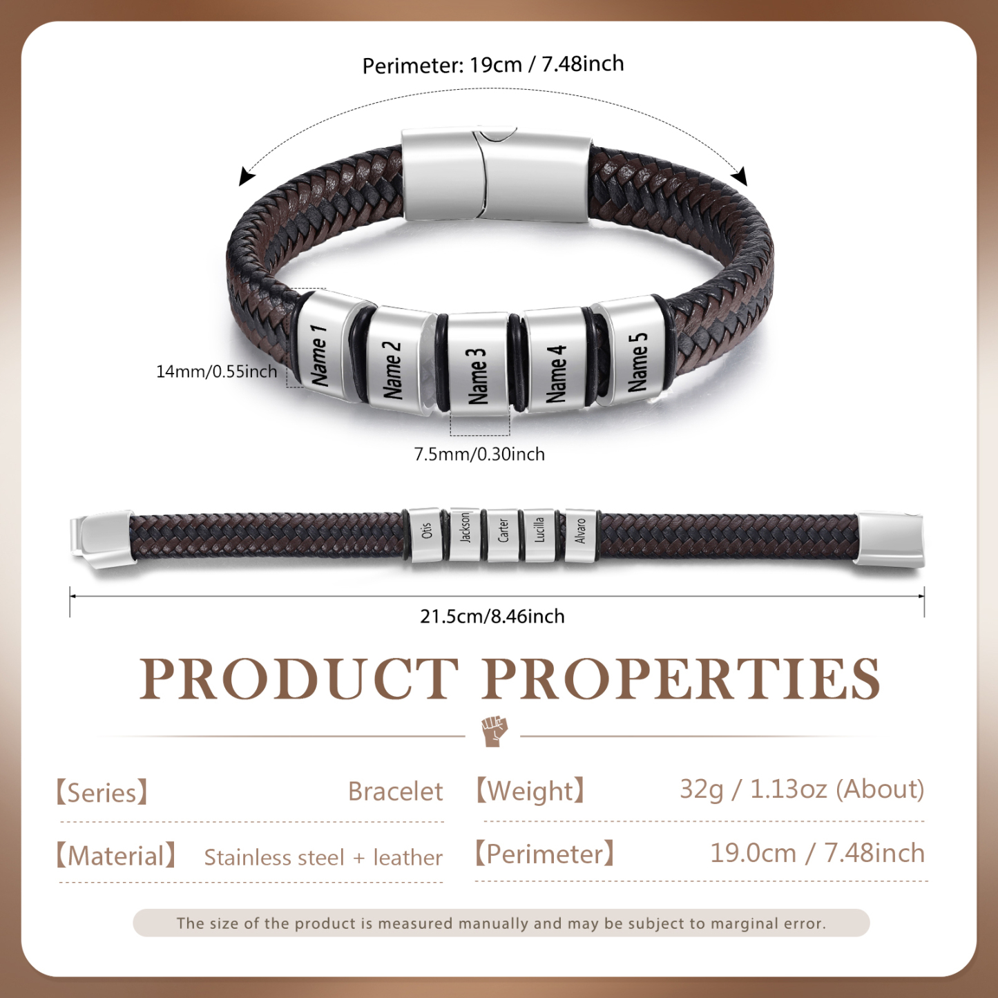 Herren Personalisierte 1-5 Namen Schwarz & Braun Geflochtenes Leder Armband