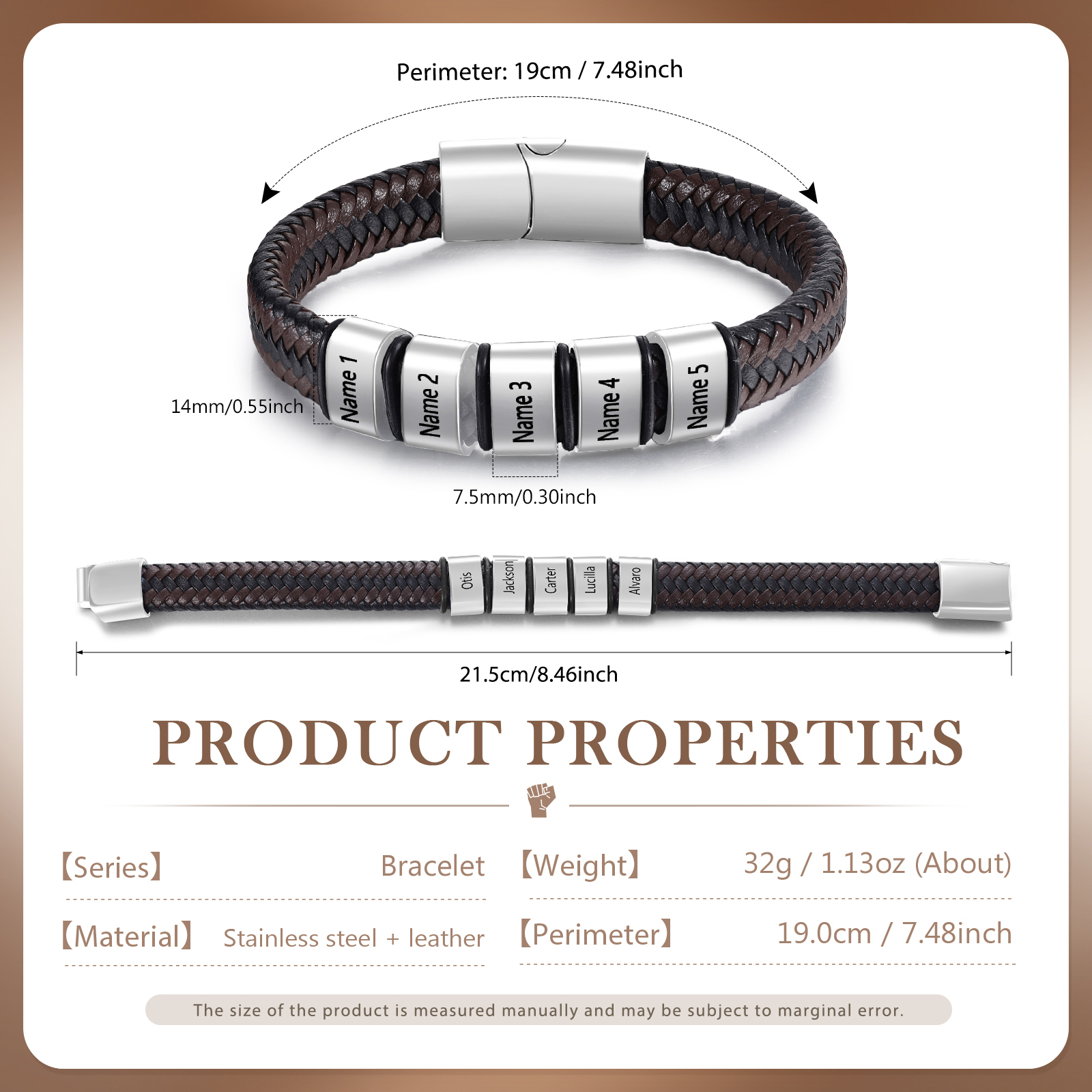 Herren Personalisierte 1-5 Namen Schwarz & Braun Geflochtenes Leder Armband