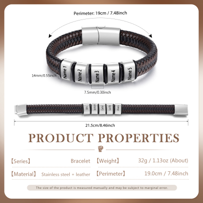 Herren Personalisierte 1-5 Namen Schwarz & Braun Geflochtenes Leder Armband