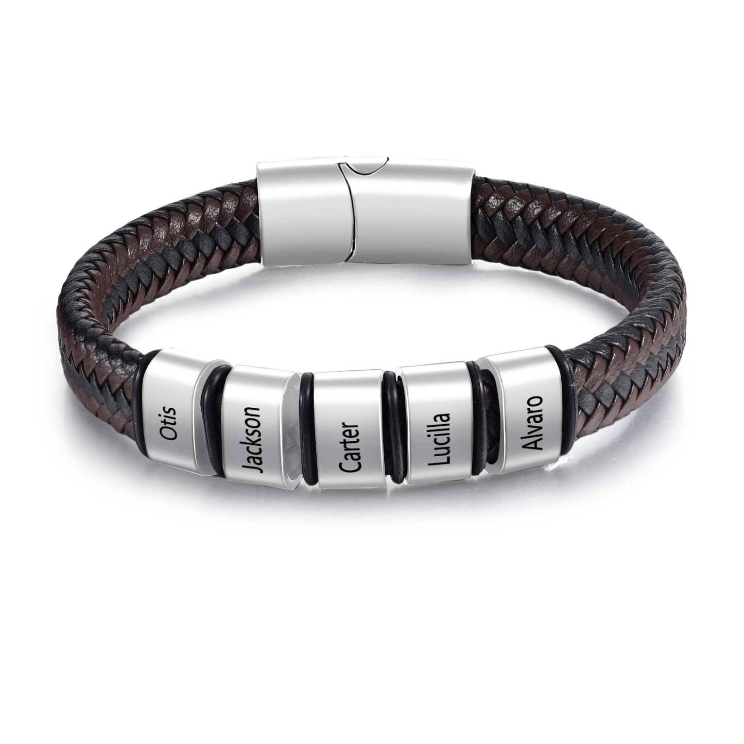 Herren Personalisierte 1-5 Namen Schwarz & Braun Geflochtenes Leder Armband