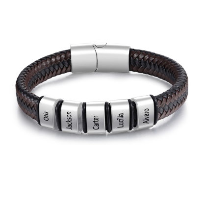 Herren Personalisierte 1-5 Namen Schwarz & Braun Geflochtenes Leder Armband