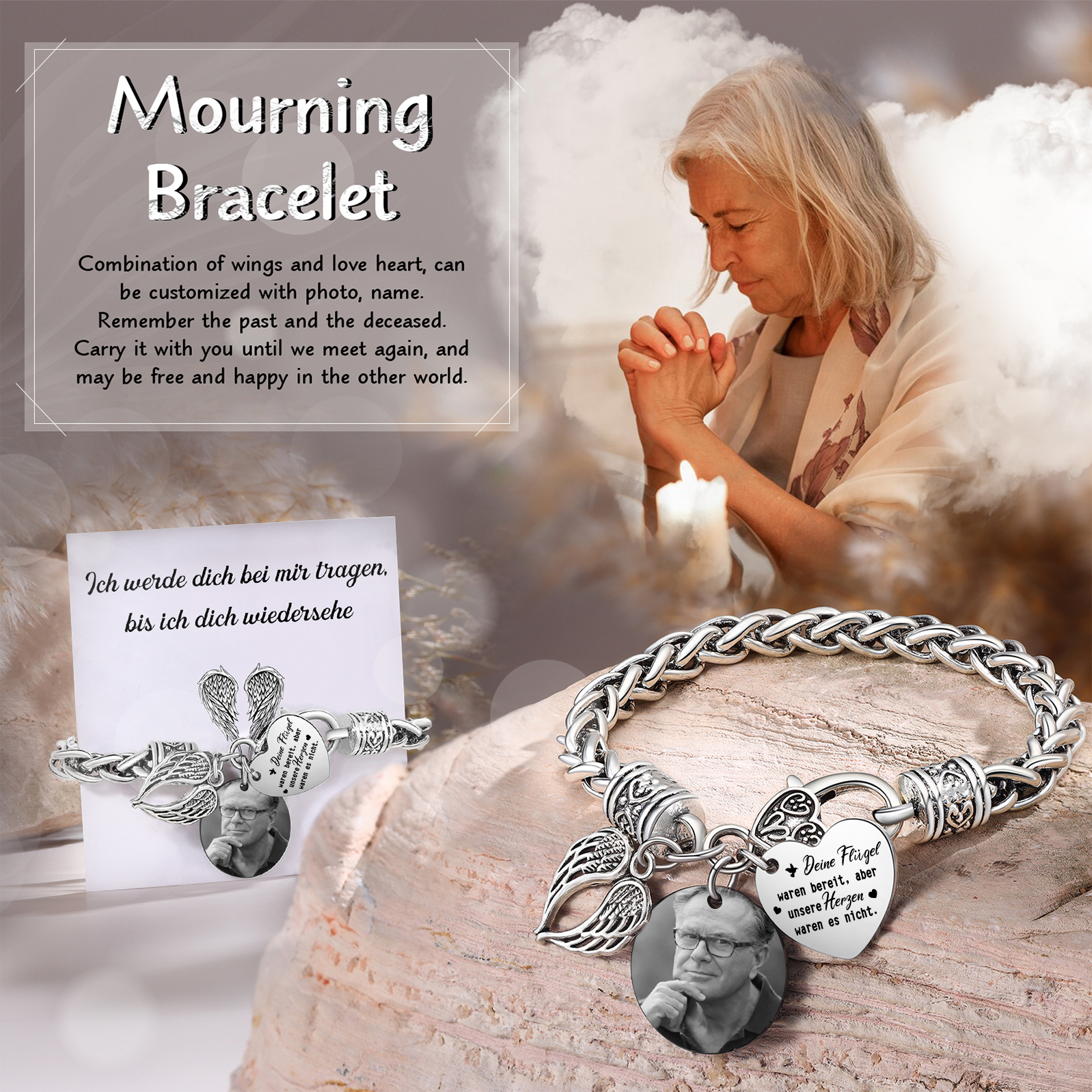 Personalisiertes 1 Foto Edelstahl Armband mit Engelsflügel-Anhänger – Deine Flügel waren bereit, aber unser Herz war es nicht – Gedenkarmband