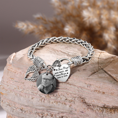 Personalisiertes 1 Foto Edelstahl Armband mit Engelsflügel-Anhänger – Deine Flügel waren bereit, aber unser Herz war es nicht – Gedenkarmband
