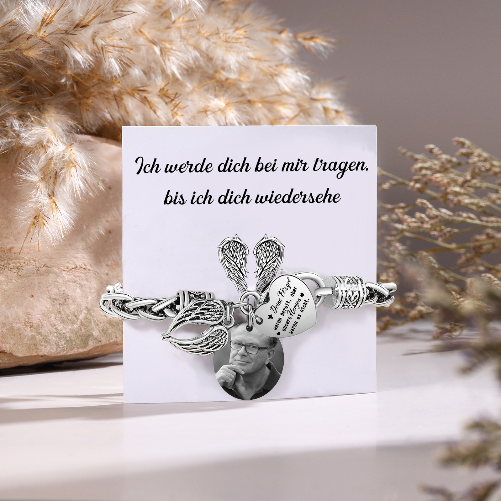 Personalisiertes 1 Foto Edelstahl Armband mit Engelsflügel-Anhänger – Deine Flügel waren bereit, aber unser Herz war es nicht – Gedenkarmband